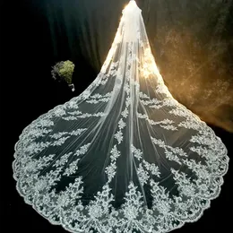 Jóias de cabelo de casamento 5m 4m longos véus de noiva de casamento rendas apliques borda 1 t tule catedral véu com pente marfim luxo velo de novia voile mariee 231208