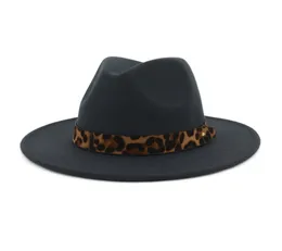 Sombreros Fedora de Jazz de fieltro de lana Unisex con cinturón de grano de leopardo mujeres hombres ala ancha Panamá Trilby carnaval Formal Hat2145487