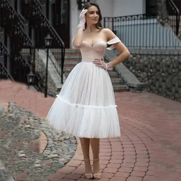 Linha a vestido de casamento curto querida fora do ombro vestidos de casamento 2023 noiva tule sem costas rendas na altura do joelho elegante personalizado