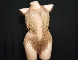 D11 Gold tassel bodysuit sexy cantor performance usa vestidos de dj festa quadris saia trajes de dança bar wear vestir biquíni sexy dj s2680303
