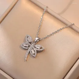 Pingente colares animal grande libélula clavícula para mulheres correntes de aço inoxidável completo branco zircão noivado festa jóias presente