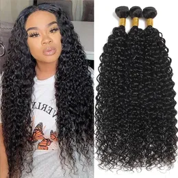 Syntetiska peruker Vattenvågbuntar 12A BRAZILIAN HUMMA HÅR Väv 1/3/4st Djup Kinky Curly Hair 100g/PC Virgin Hair Natural 231211