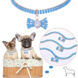 Hundehalsbänder Luxus Zirkon Haustier Blaue Schleife Katze Halskette Welpe Verstellbare Rose Golden York Halszubehör