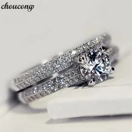 Choucong – ensemble de bagues de mariage pour femmes, en argent Sterling 925, en diamant, bijoux de fête, cadeau, 3 couleurs, SilverRoseGold2863