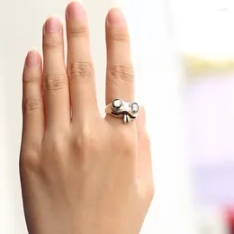 Anéis de cluster vintage 925 prata tailandesa engraçado bonito pequeno sapo anel para masculino feminino ajustável europeu americano na moda animal unisex