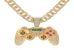 Strass Kubanische Halskette Iced Out Gliederkette Game Controller Griff Anhänger Halskette für Frauen Männer Gold Farbe Hip Hop Schmuck X078484354