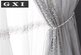 GXI White Pearl Hafted Tiul Curtain for Living Room Gray Luksusowe dezorientacje koraliki koronkowe balkonowe okno Drapes wystrój 2107128579804