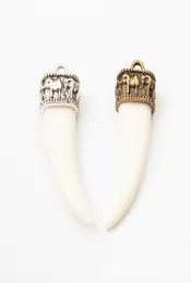 20pcs 4715mm خمر العتيق البرونزي العاجية سحر العاج في Elephant039S Tusk Silver Color Ethnic Pendant لسوار القرط N7598413