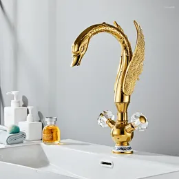 Torneiras de pia do banheiro Golden Swan Wash Basin e Cold Faucet Crystal Handle El