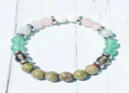 Mg0399 novo design unakite jasper pulseira para mulheres natural moonstone rosa quartzo pulseira equilíbrio negativo energia jóias 6257101