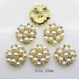 50pcs 22mm Round Rhinestones Pearl Button Wedding Decoration Diy Buckles Accessory Silver Golden287Y