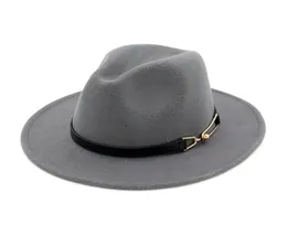 Mężczyźni Women Wool poczuł czapkę Fedora z klamrą z paskiem unisex szerokie brzeg jazzowy jesienny zima panama czapka trilby chapeau7688653