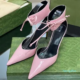 Scarpe eleganti da donna Tacchi alti da donna Sandali con lacci in pelle bicolore con giunture casual Scarpe firmate con cinturino alla caviglia a punta