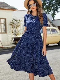 Abiti da festa Abito longuette stampato a pois Donna 2023 Estate Elegante Retro Boho Long Lady Fashion Casual O-Collo Manica corta Beach