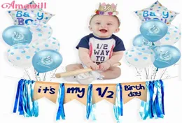 Partydekoration Halber Geburtstag Dekorationen Ballons Kit Meine 12 Luftballons Banner Hut 6 Monate alt Babyparty Geburtszubehör7146271