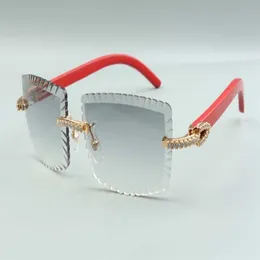 2021 Neuester Stil - Verkauf von Direct S-Schnittlinsen mit mittleren Diamanten-Sonnenbrillen 3524021, roten Holzbügeln, Brillengröße 58-279q