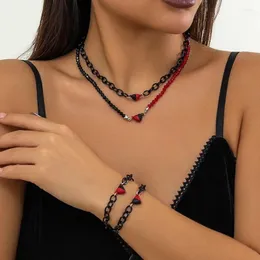 Halsband örhängen set 4st goth magnetisk attraktion kärlek hjärthänge choker armband för kvinnor kreativa önskande stenpar smycken