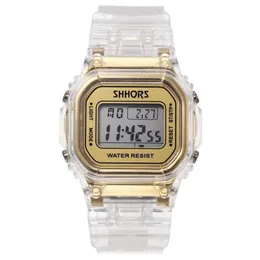 Mode Men Women Watches Gold Casual Transparent Digital Sport Watch Lover's Gift Clock Waterproof Children Kid's Wrist2154