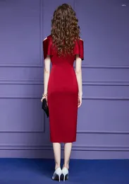 カジュアルドレスレッド2023夏のエレガントなプロムフォーマルな機会vestidos midiプラスサイズ