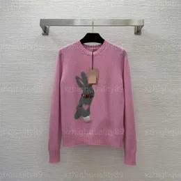 Дизайнерский женский свитер Женский джемпер Женская одежда с принтом кролика с длинными рукавами и круглым вырезом Вязаный пуловер Свободный комфортный топ Розовая толстовка Осенние свитера для женщин