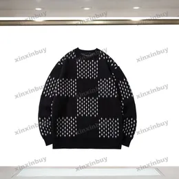 xinxinbuy Herren Designer Hoodie Sweatshirt Schachbrett Jacquard Buchstabe Langarm Damen Blau Schwarz Weiß Grau XS-2XL