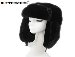 القبعة الفراء للنساء للنساء الروسي Ushanka Black Trapper Hat الإناث شتاء التزلج آذان Gorros Mujer Invierno2590481
