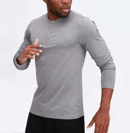 Lu Men Yoga Outfit Sports Long Sleeve T-shirt Mens Sport Style Collar button Shirt Training Fitness Clothes Elastic Quick Dry Wear 22