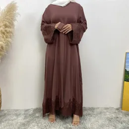 ملابس عرقية رمضان أبايا نساء من الدانتيل المسلمين مربوطة الجالابيا الرداء العربي دبي كافتان الإسلامي الفستان Musulman Femme Caftan Vestidos