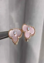 Brinco de clipe de charme de qualidade luxuosa em ouro V banhado a ouro rosa 18k com jade rosa e diamante brilhante para mulheres joias de noivado 9155928