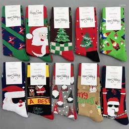 Damensocken „Happy Christmas Stocks“, mittellange Damenstrümpfe aus reiner Baumwolle, Geschenkgröße 36–40