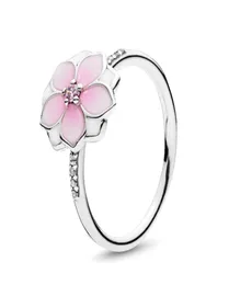 925 Sterling Silver Pale Cerise Emalj Magnolia Bloom Ring med logotyp och Charmes Original presentförpackning Lyxiga smycken Förlovningsringar9395994