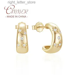 Stud CANNER 925 prata esterlina 18k ouro brilhante em forma de C estrela zircão piercing brincos para mulheres jóias presente brincos pendientes YQ231211