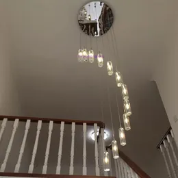 Lampadari di cristallo a led Lampade da soggiorno moderne a spirale Illuminazione per scale Cristalli lunghi Lampadario Decorazioni per la casa Luci Lustre Salon 242I