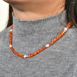 Choker Zmzy Square Glass Beads łańcuch kryształowy naszyjnik naturalny perłowy krótki kołnierz Naszyjniki plażowe biżuteria prezenty bijoux