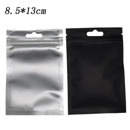 Mat Siyah Mylar Clear Plastik Paket Torba 8 5 13cm Isı Sızdırmaz Alüminyum Folyo Paketleme Çantası Fermuarı Üst Paket Çantası 100 PCS LOT324A