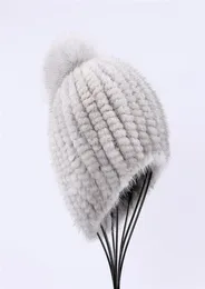 Caps Beanieskull 100 Real Mink Fur Hat Women Winter Beanie Beani Girls Cap with Fox Pom Poms shick female 22105762066