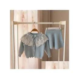 Clothing Sets Baby Girls Clothes Set Lace Wool Sweater Suit For Girl Autumn Spring Kids 2 Pcs Children Outfits Shirt Skirt Outerwear Otubf