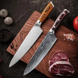 Кухонный инструмент Тесак для мяса Кованые шеф-повара LNIFE 5CR15 Нержавеющая сталь EAMASCUS Лазерные японские ножи235G