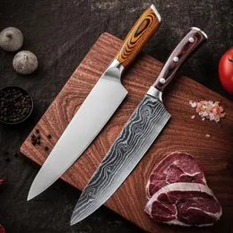 Mutfak Alet et Bekar Dövme Şef Lnife 5CR15 Paslanmaz Çelik Eamascus Lazer Japon Knives235g