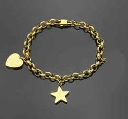 20cm de comprimento titânio aço feminino designer pulseira qualidade superior g carta pendurado estrela de cinco pontas em forma de coração bracelet2574740