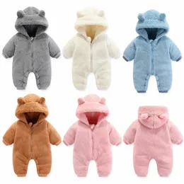 Rompers Baby Girls Boys Winter Clothes Snowsuit Teddy Bear Onesie Outfit Born Fleece Jumpsuit Romper Coat Hooded Suit 231211