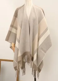 Eşarplar Moda Kadınlar İçin Büyük Boy Yün Poncho Striped Patchwork Eşarp Şal Sıcak Sarma Açık Dış Mekan Sonbahar P