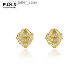 Stud F.I.N.S Trend 925 Sterling Silver Gold Croissant Brushed Cubic Zirconia Earrings Small Pierced Ear Studs Fashion Party Jewelry YQ231211