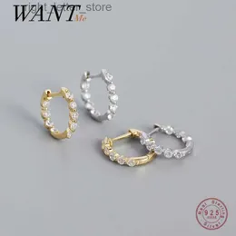 Stud WANTME 925 Plata esterlina Cristal brillante Zircon Moda Pendientes simples para mujeres Bohemio Hebilla de oreja Fiesta Huggie Hoop Joyería YQ231211