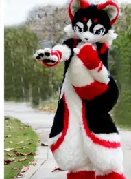 2024 Hot Sale Long Fur Husky Dog Fox Mascot Costume de desenho animado traje Fursuit Halloween
