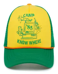 Dustin 2019 Stranger Hat Things Retro Mesh Trucker Cap Yellow Green 85 Vet Var justerbar Cap -gåva Halloween7612174