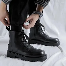 Botlar Mens Platform Black Tide Sıradan Ayakkabılar Dant-Up Kovboy Orijinal Deri Boot Bu ofis Elbiseleri Ayak bileği Botas Maskülinas