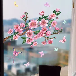 Wall Stickers Window Film Sakura Blossom Decorative Static Cling Nonadhesive Removable Double Side Visible Art Room Decor 231211