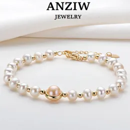 Beaded ANZIW 14K Gold Filled 7-8mm Natural Freshwater Pearl Bracelet Women Charm Jewelry Adjustable Chain Wedding Party Birthday Gifts 231208