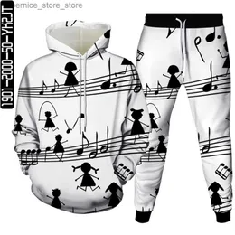 MENM PROSTUSUITS MUSICAL NOTE 3D Print Men Tracksuit 2 PCS STES SPRING HODY SWETSHIRT+PANTS LONG Sport Female Admiture Suit Sup S-6 Q231211